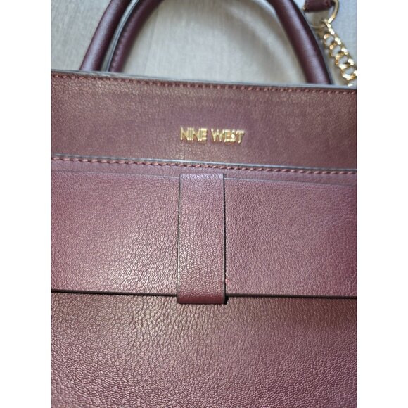 Nine West Mireya Satchel Burgundy Handbag With Bow Detail & Chain Strap - Picture 3 of 11